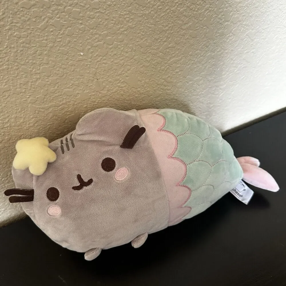 Gund Pusheen Mermaid w/Star Plush‎ Stuffed Animal Cat Green Pink Grey 13”